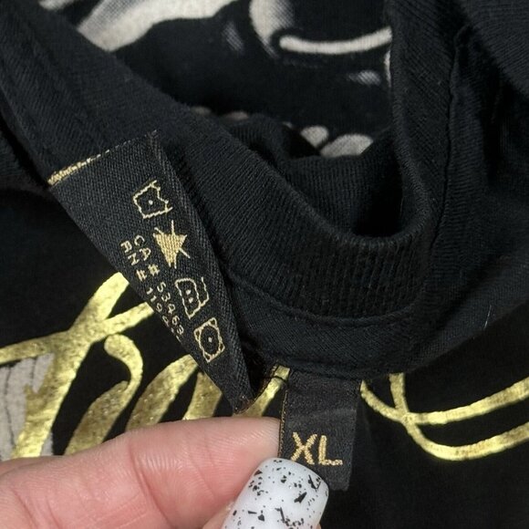 Christian Audigier RARE‎ Fish Print Black T-Shirt Sz XL V-Neck, Made in USA - Picture 9 of 12